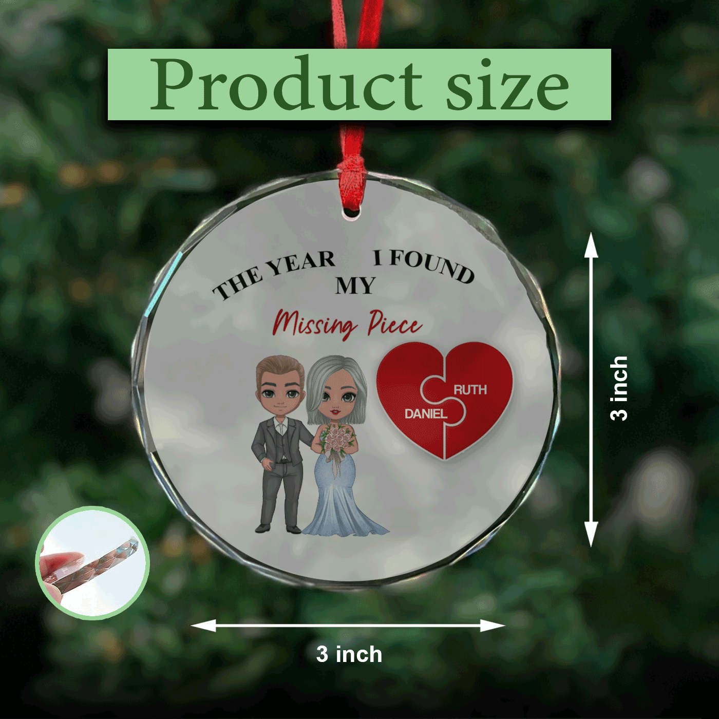 Custom Wedding Christmas Glass Ornament - The Year I Found My Missing Piece